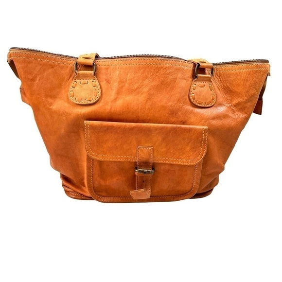 Noonday Collection Rustic Leather Artisan Bohemian Hobo Tote Purse Made In India - Picture 4 of 16